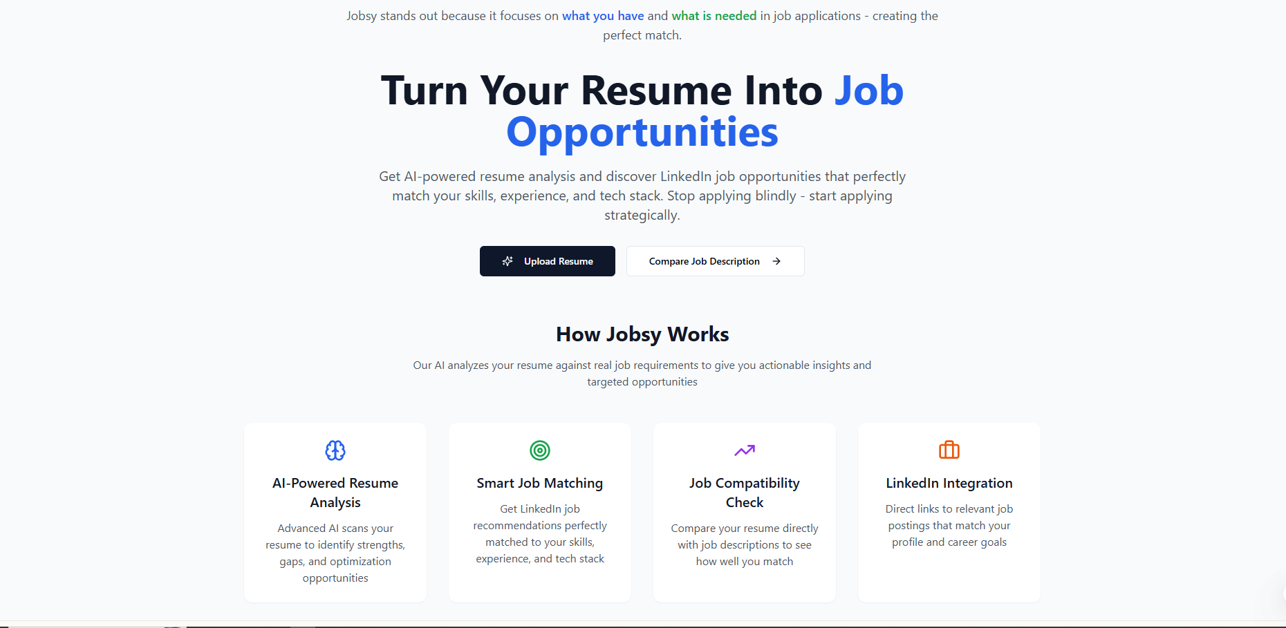 Screenshot of JOBSY AI Job Matcher project